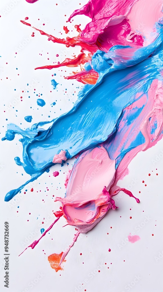 Poster neon paint splattered abstract expressionist artwork on white background