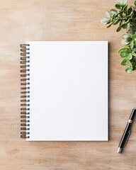 Empty notebook and pen on a wooden table, perfect for creative ideas and planning.