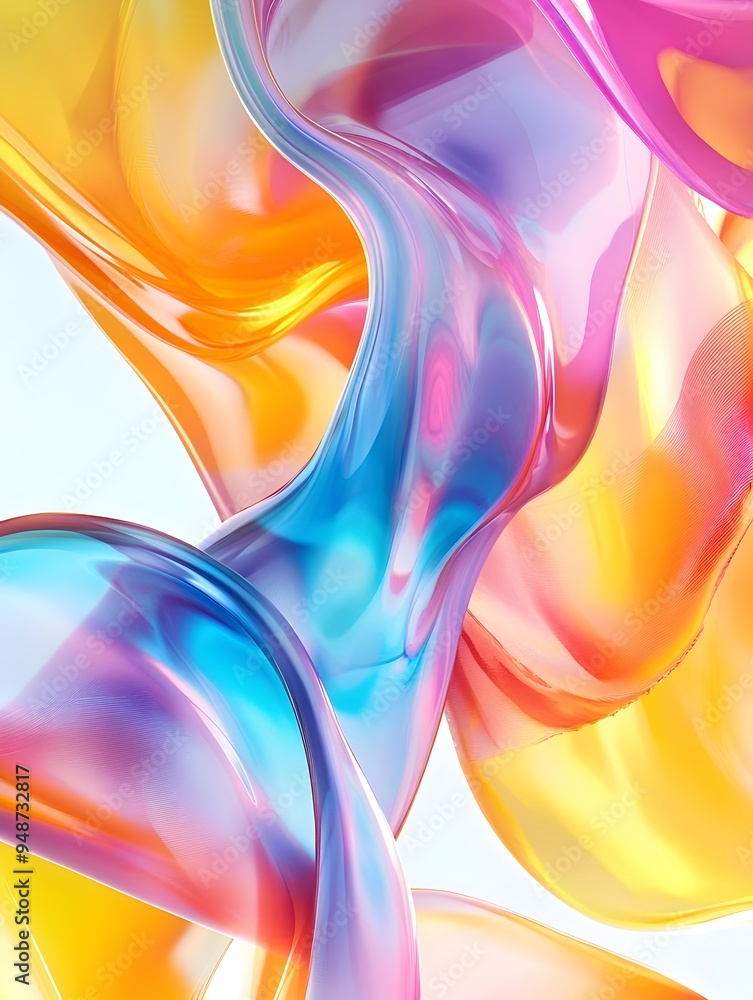 Poster neon swirling biomorphic shapes in cosmic ethereal abstract generative art backdrop