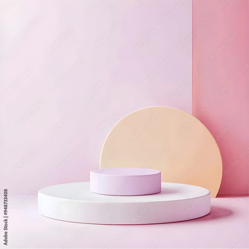 Poster pastel geometric motifs with soft gradient transitions on minimalist white background