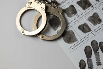 handcuffs and fingerprint card