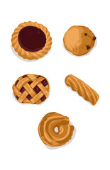 Illustrations of various types of delicious butter cookies