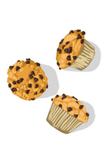 Illustration of three muffins on a white background 