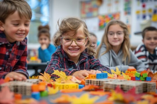 Autumn themed math class. The students solved the problem by distorting the autumn theme. autumn math class creative learning