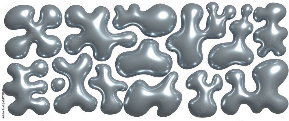 Aufkleber dark chrome liquid 3d shapes set in y2k style isolated on a transparent background. render of realis