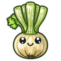 Fennel bulb 8-bit fantasy animal cartoon isolated whitebackground
