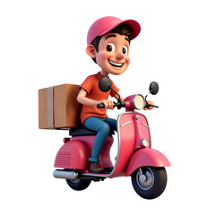3d delivery man in a scooter