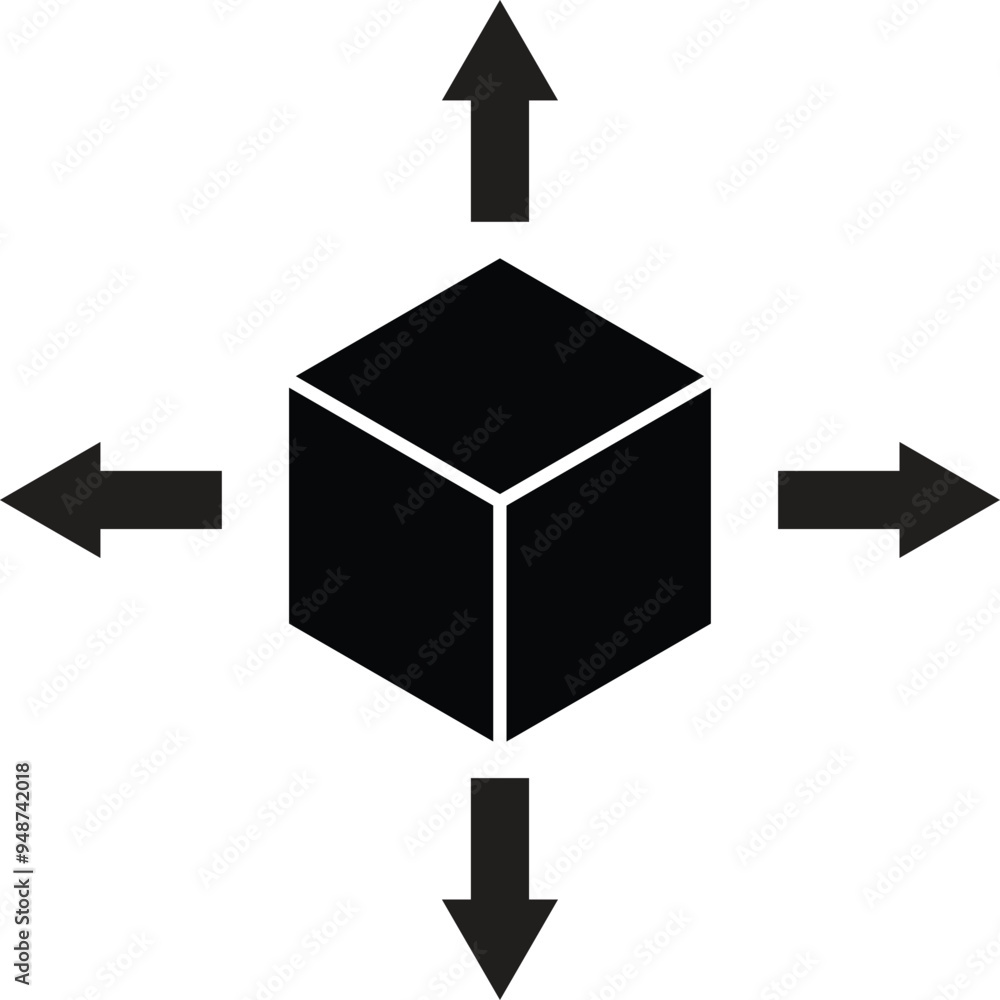 Poster delivery box icon with four arrows in trendy style . delivery box package icon vector