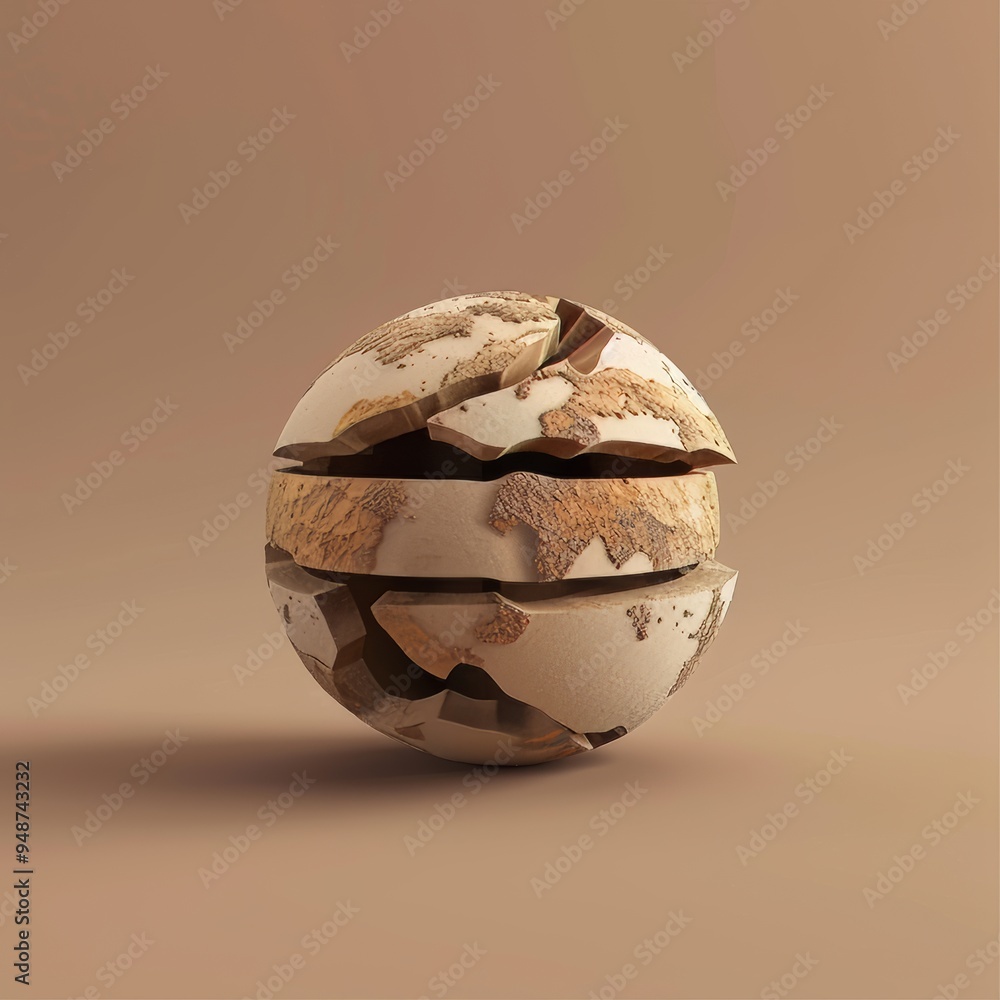 Poster Broken Sphere Abstract Beige Minimalist.