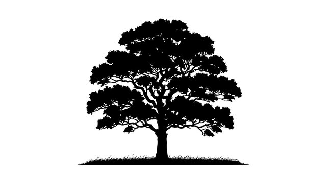 Oak tree silhouette vector illustration.