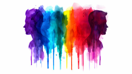Fototapeta premium Row Watercolor Rainbow Colored Human Figures