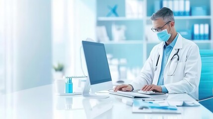 Fototapeta premium Virtual health consultation with a doctor on a desktop computer, Telemedicine, online medical service