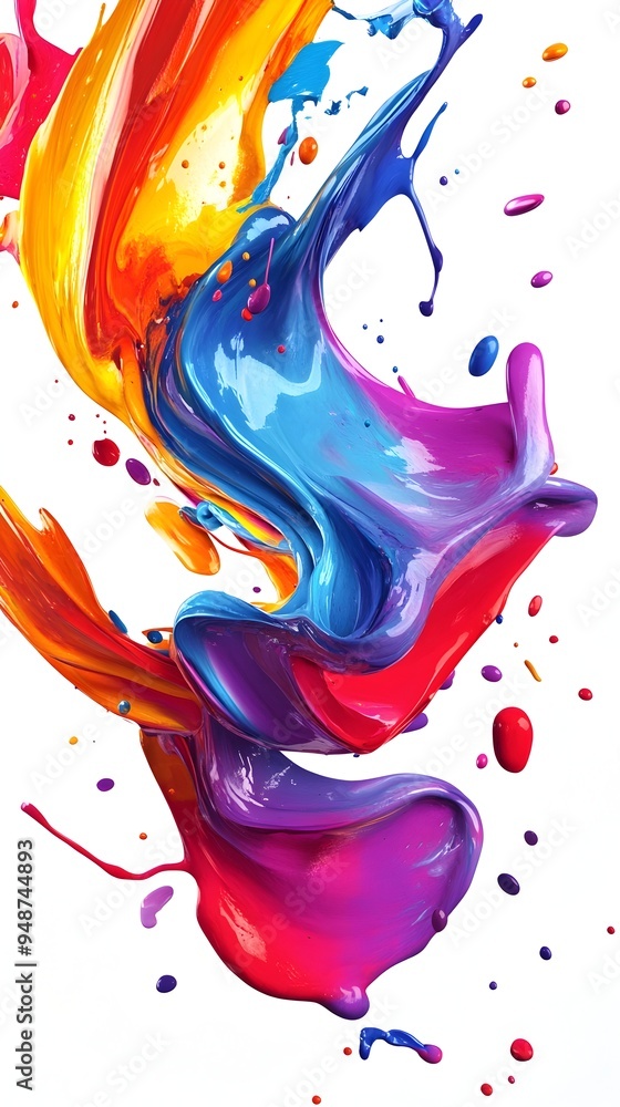 Poster vibrant and dynamic paint explosions in a bold color palette on a minimalist white background