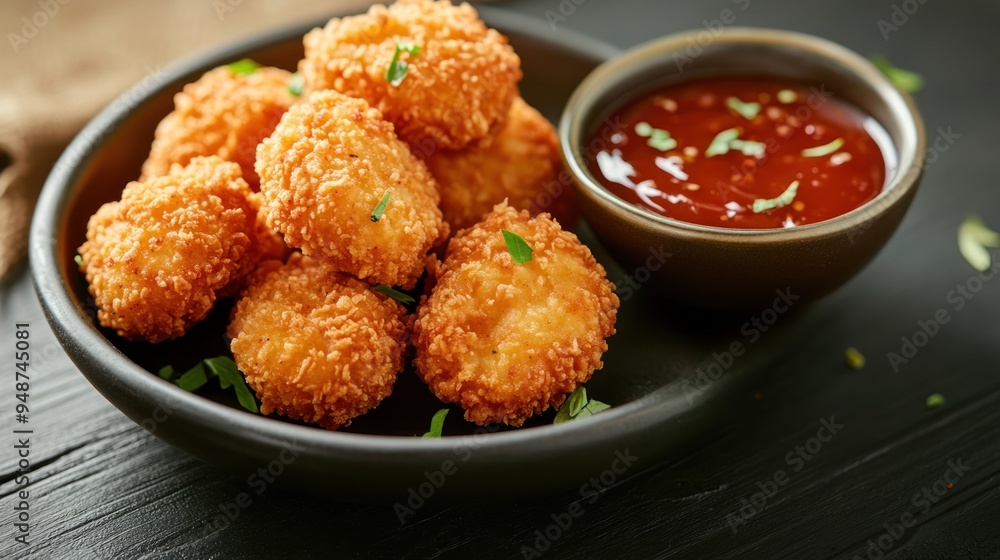 Wall mural Crispy Fried Bites with Spicy Sauce