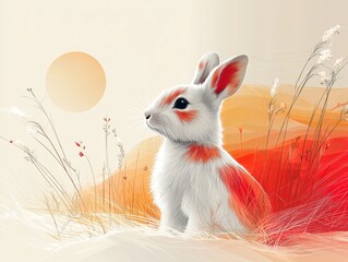 Minimalistic design of a cute bunny in pastel colors- ai generated
