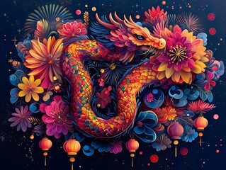 New year wallpaper for 2025, traditional Chinesse year of the snake - ai generated
