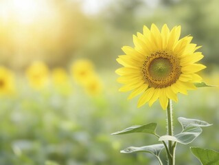 Fototapeta premium A radiant sunflower field basking in the sun's glow, symbolizing loving peace and vibrant energies