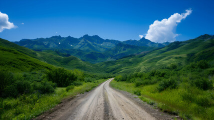 Fototapeta premium Scenic View Mountain Range With Road Wind