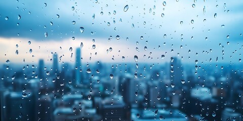  A glass window waterdrop and view city