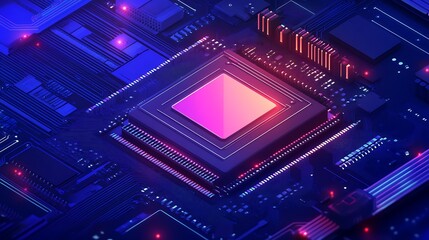 Obraz premium Neon Glow on a Circuit Board