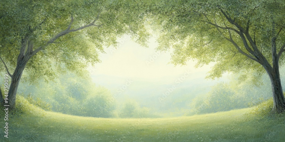 Canvas Prints Tranquil Love Blossoms Beneath the Embrace of Trees in a Calm Clearing Surrounded by Nature's Beauty.