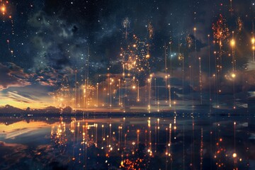 Obraz premium Dazzling pyrotechnics lighting up the night sky, AI generated