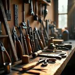 Father's Day tools arranged neatly on a workbench in natural light
