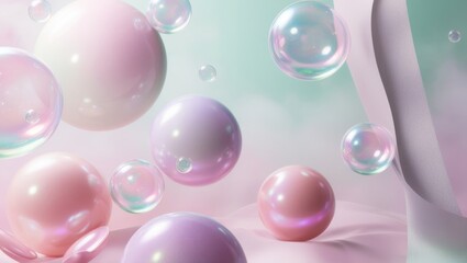 Bubbles and spheres in pastel tones on an abstract background