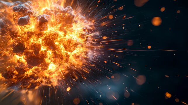 Energy splitting in a nuclear fission process, atomic particles breaking apart, releasing energy in waves