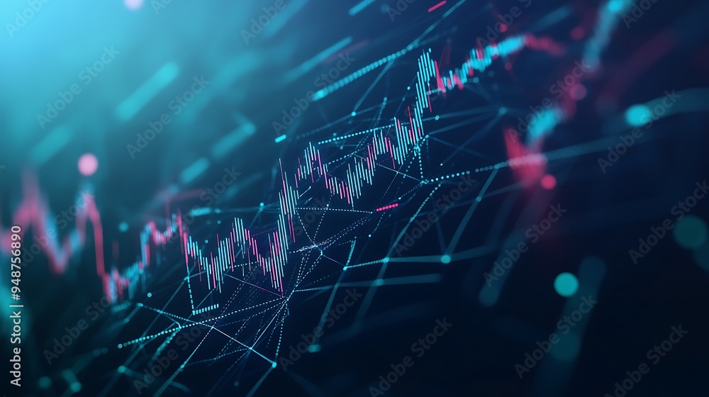 Poster abstract stock market visualization with lines and dots