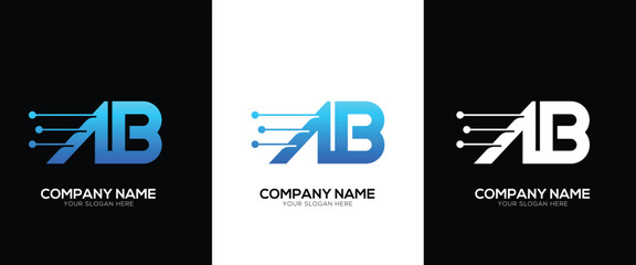 Letter AB or BA brand tech logo identity with line style minimal logo template