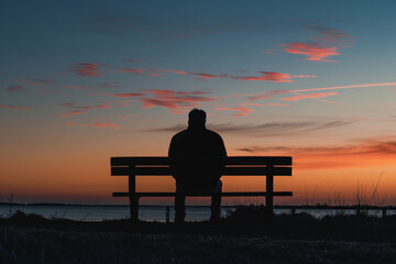 Obraz premium A man sits on a bench overlooking a body of water