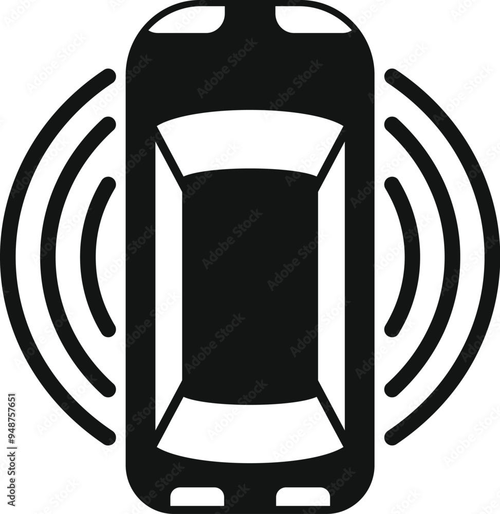 Sticker this simple vector icon depicts a car using parking sensors to maneuver safely