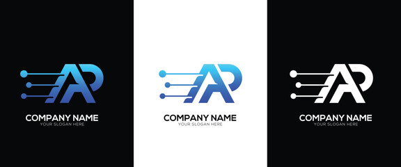Letter AP or PA brand tech logo identity with line style minimal logo template