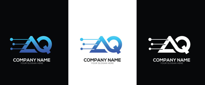 Letter AQ or QA brand tech logo identity with line style minimal logo template