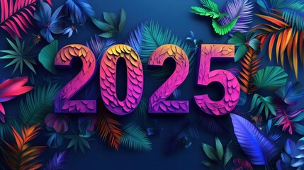 2025 New Year's Greeting with Tropical Foliage