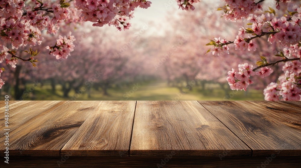 Poster wooden table with a blurred background. ideal for showcasing products or creating a serene atmospher