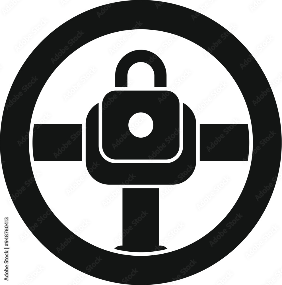 Poster simple style icon of a steering wheel with a lock for anti theft system