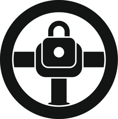 Simple style icon of a steering wheel with a lock for anti theft system