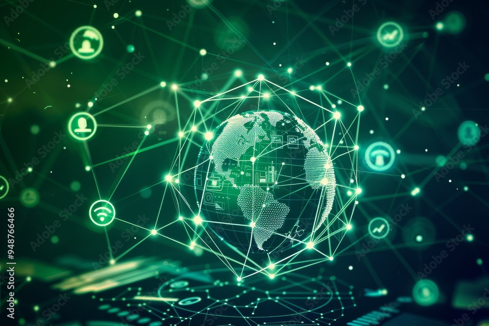 Poster global network connection concept with earth and internet symbols
