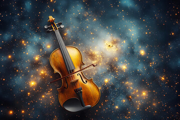 Fototapeta premium Beautifully Crafted Violin Floating in the Night Sky