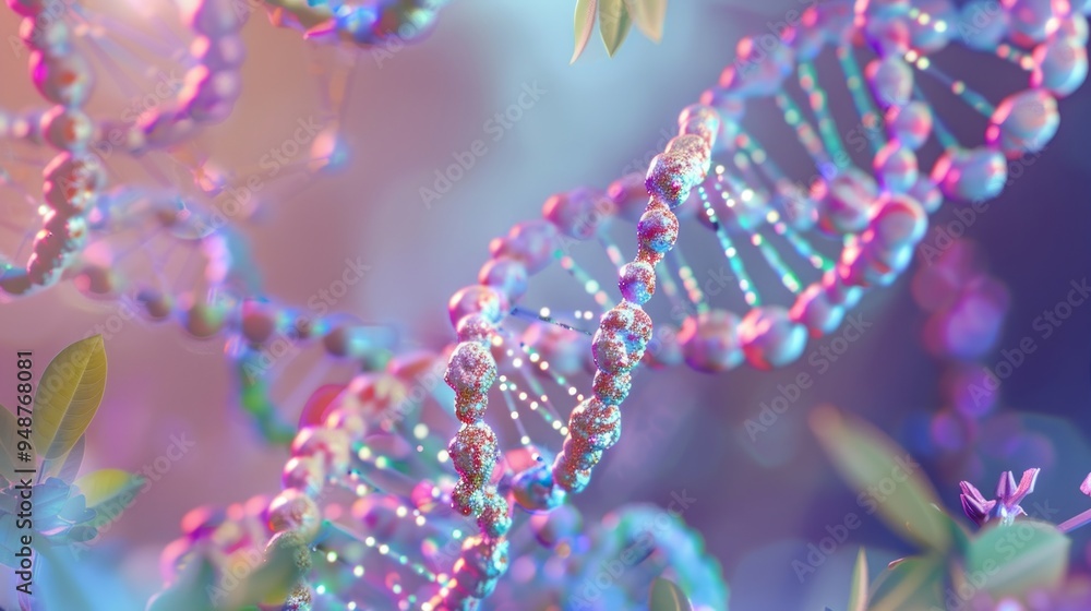 Canvas Prints Close-up of a DNA helix with a soft, colorful background.