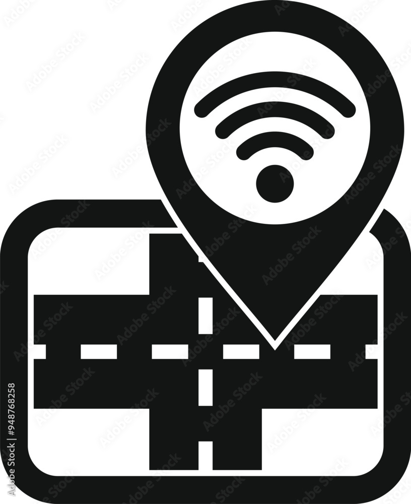 Aufkleber pin icon is marking a spot on a map, showing a wireless internet access point