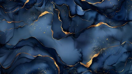 luxury wallpaper dark seamless texture premium background alcohol ink 3d illustration hand painted watercolor art black deep blue colors trendy golden pattern for stylish mural paper cloth 