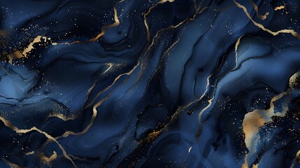 luxury wallpaper dark seamless texture premium background alcohol ink 3d illustration hand painted watercolor art black deep blue colors trendy golden pattern for stylish mural paper cloth 