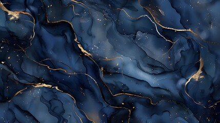 luxury wallpaper dark seamless texture premium background alcohol ink 3d illustration hand painted watercolor art black deep blue colors trendy golden pattern for stylish mural paper cloth 