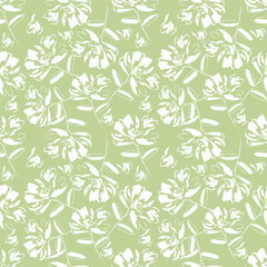 Beautiful Seamless color peony pattern on green background, vector illustration