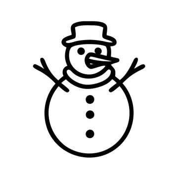 recommend clip art: Cheerful snowman icon with scarf and hat in black outline
