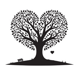 Love tree silhouette vector