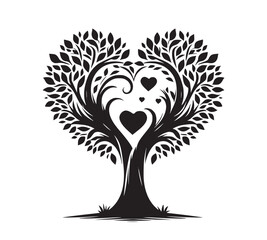 tree with hearts silhouette